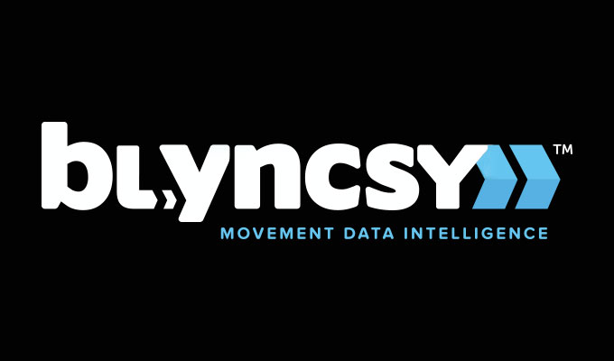 Logo of Blyncsy with the text 'Movement Data Intelligence' in white and blue on a black background